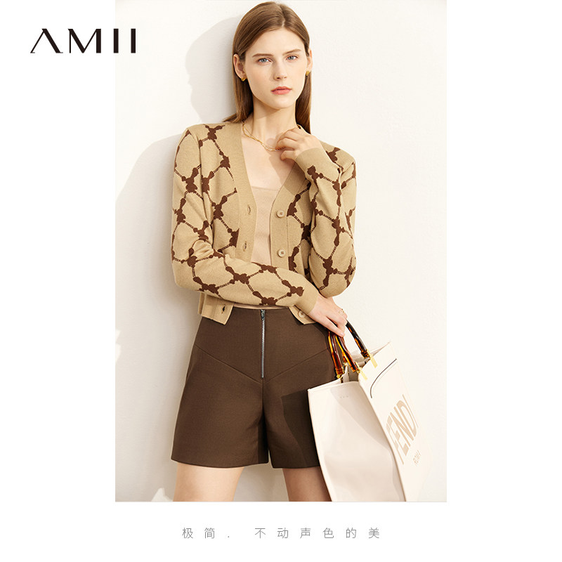 amii小香风薄款针织开衫外搭毛衣外套2024女装新款上衣春季短款