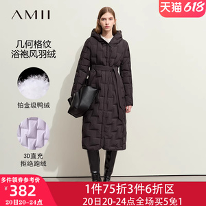 Amii白鸭绒长款派克羽绒服女款冬季2023新款加厚工装棉服外套绗缝