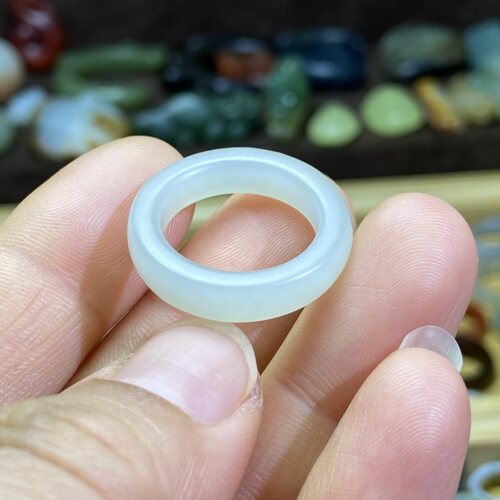 和田玉白玉卡16随型戒指复古风戒圈玉环文玩珠串跑圈挂饰