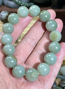 和田玉籽料卡14手串青白翠底洒金皮圆珠手链国风复古文玩珠串挂饰