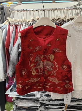 艾妃儿88766#2026春新款时尚女气质马甲外套潮品宽松国风新年红