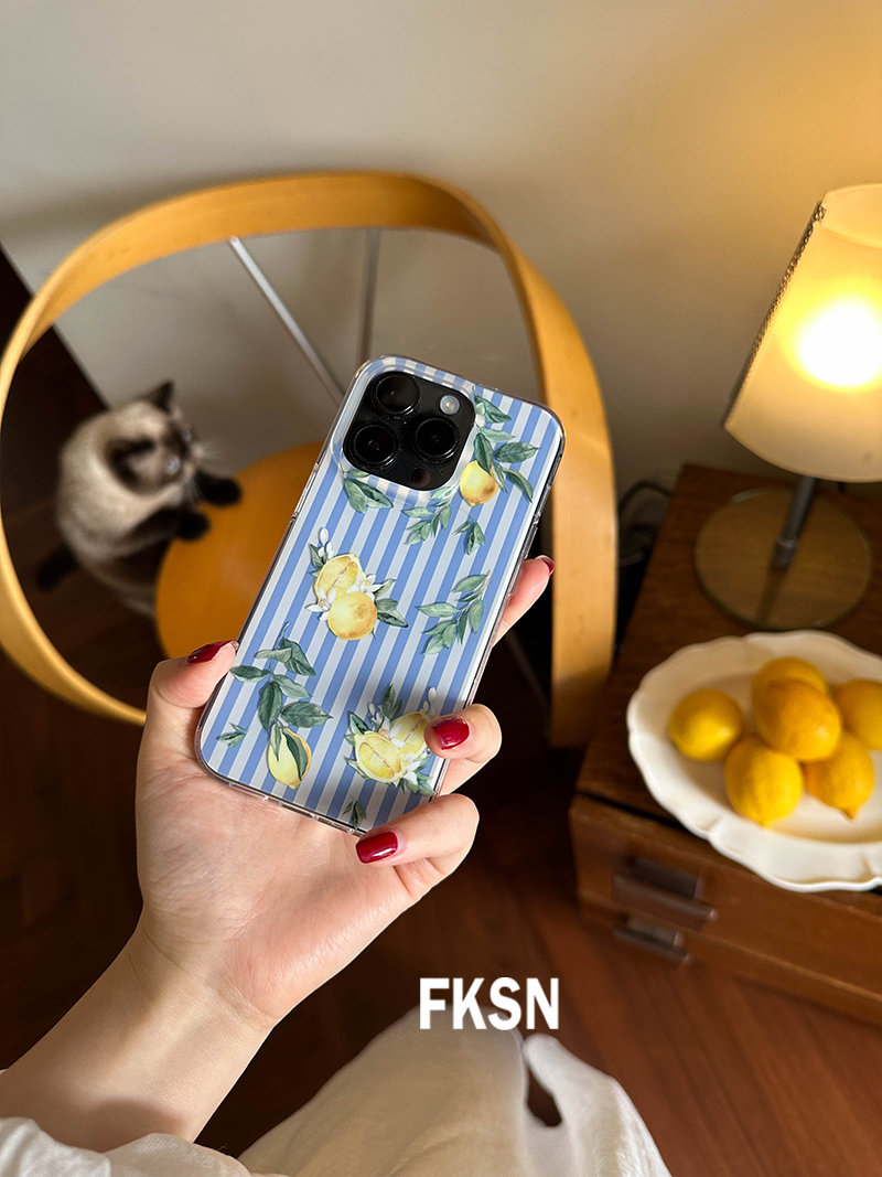 苹果imd亮面柠檬蓝白条纹