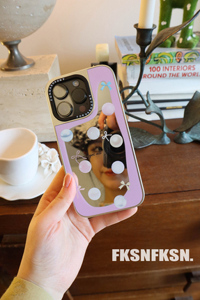 浮夸少女dayu原创设计珍珠蝴蝶结镜面艺术iphone粉色系春夏手机壳保护套