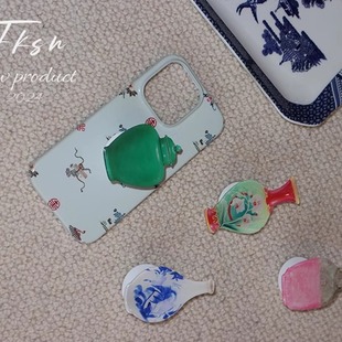 浮夸少女dayu原创新中式素雅图案艺术iphone12百搭瓷器花瓶苹果手机壳