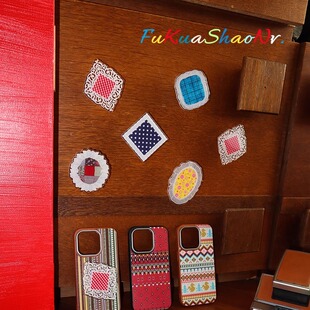 浮夸少女dayu 原创手工女孩设计拼布撞色时髦彩色 手机壳气垫支架