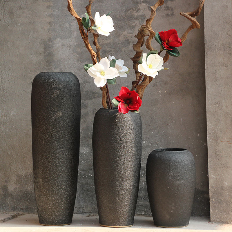 新中式古典手工粗陶陶罐坛子花器落地花瓶土陶做旧仿古陶瓷大花盆