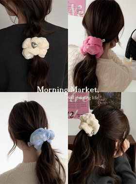 Morning Market 原创系列 珊瑚绒肌理面料大肠发圈 金属爱心