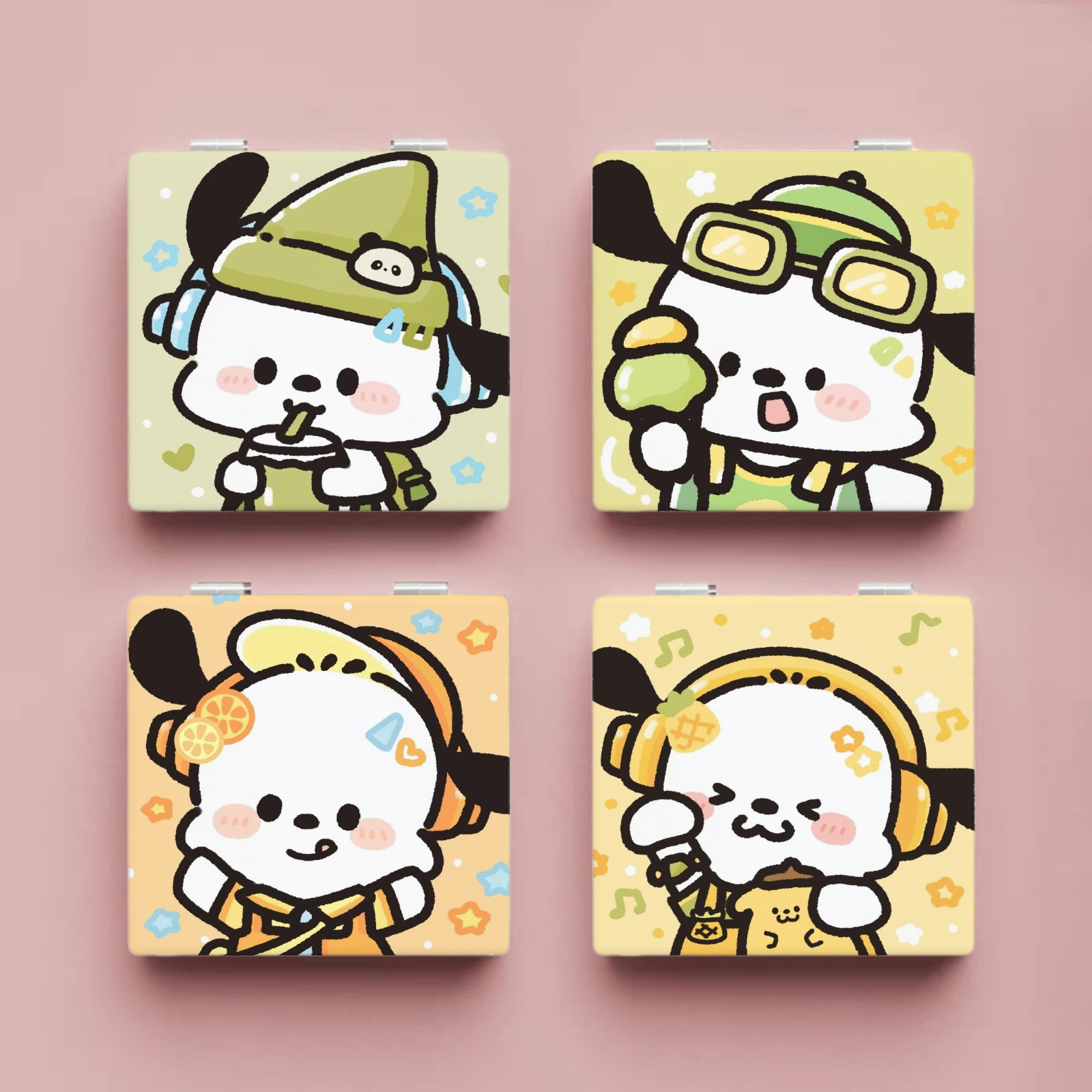 多巴胺帕恰狗随身镜学生通用便携折叠双面图案手拿翻盖镜皮面镜子