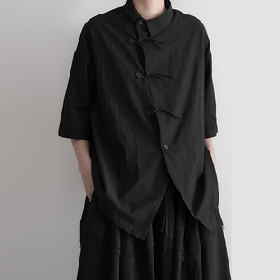 山本耀司暗黑风春夏小众设计感不规则新中式衬衫国风宽松短袖衬衣