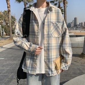 910A-C48港风休闲流行衬衣帅气格子男士潮流衬衫休闲图片