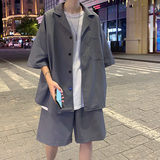 套装910A-443港风夏装西装短袖套装衬衫情侣休闲T恤，男装西服套装，星座910A