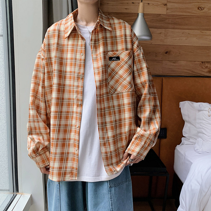 910A-C39港风春秋装流行衬衣休闲格子衬衫潮流男士,男装衬衫,星座910A
