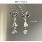 奇迹银色圣诞 无厘头 原创蝴蝶结甜酷闪闪出片耳环耳夹