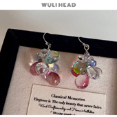 耳环耳夹 浆果彩色琉璃透明水滴独特不撞款 无厘头 彩虹泡影