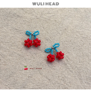 [ 无厘头 ] 樱桃小丸子 可爱甜美温柔小樱桃串珠复古耳钉耳环