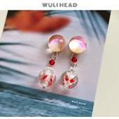 坠入金鱼梦境 无厘头 原创梦幻橙红金鱼琉璃珠高级耳钉环耳夹