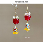 原创小众可爱波点球苹果耳环耳夹圣诞 红苹果 无厘头 水灵