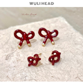 复古耳钉耳夹 新年圣诞滴油蝴蝶结碱水结法式 无厘头 安可拉红