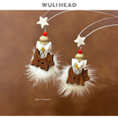 毛绒绒木头小狗 无厘头 原创可爱星星狗秋冬水貂毛耳环耳夹