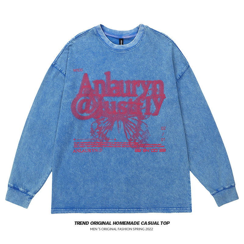 fearless无所畏惧原创潮牌秋装新款男女蝴蝶做旧印花卫衣炸街上衣