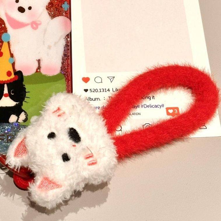 森系ins腮红西高地公仔短款手机挂绳耐用结实编织带挂链创意钥匙