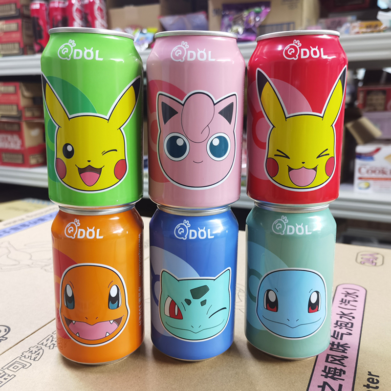 QDOL联名宝可梦/神奇宝贝白桃味青柠味气泡水汽水皮卡丘饮料330ml