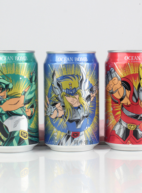 台湾Ocean Bomb联名圣斗士星矢限定收藏版蔓越莓味气泡水碳酸饮料