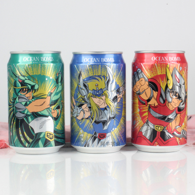 台湾Ocean Bomb联名圣斗士星矢限定收藏版蔓越莓味气泡水碳酸饮料