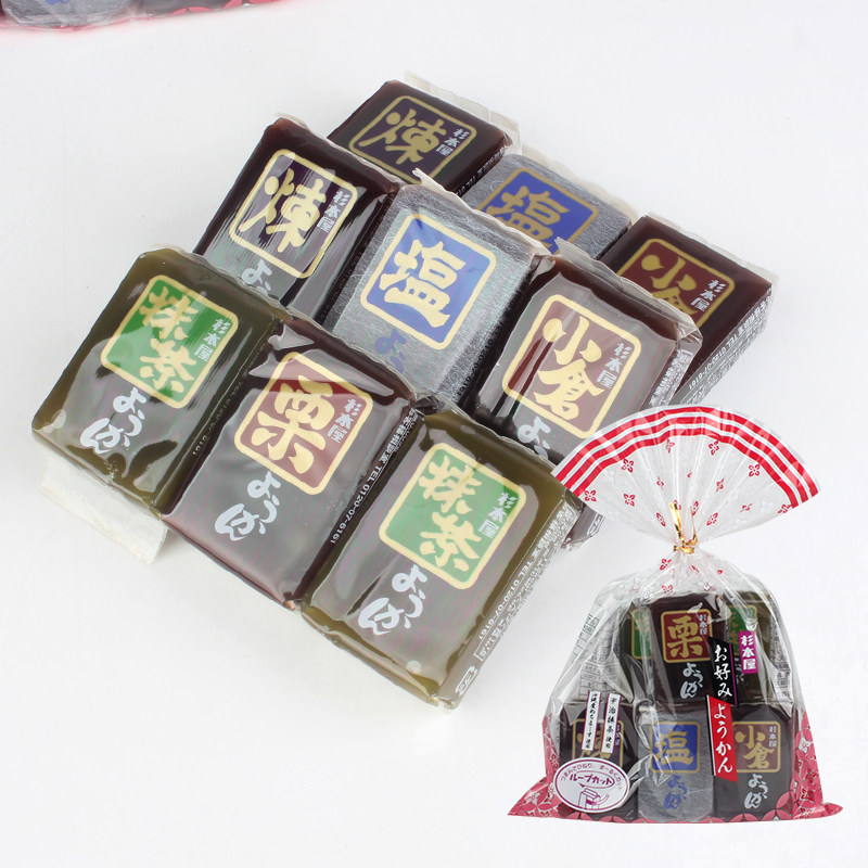 日本进口零食杉本屋什锦味羊羹红豆沙琼脂糕日式糕点抹茶软糕320g