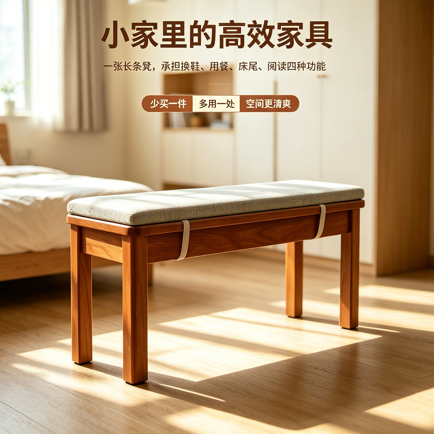 实木长条凳带软包床尾凳简约现代卧室家用书桌凳餐桌长凳茶台板凳