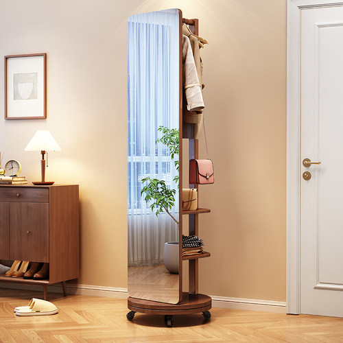 实木穿衣镜挂衣架一体家用卧室落地全身镜子旋转可移动多层大容量
