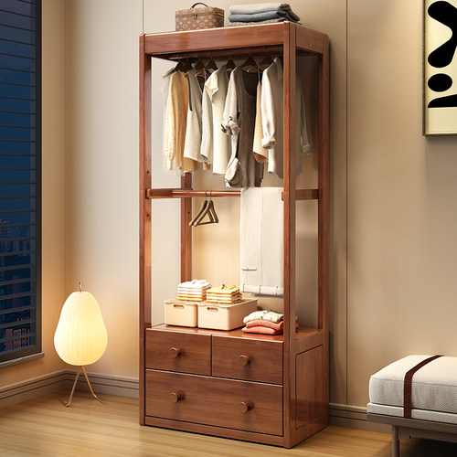 实木衣帽架落地卧室家用多功能收纳置物柜简约现代简易衣柜小户型
