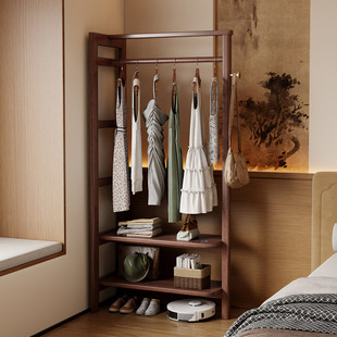 实木落地衣帽架卧室客厅家用挂衣架衣帽间多场景双层收纳置物架子
