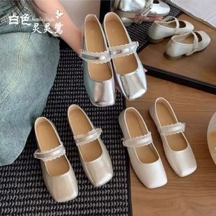 配裙子瑪麗珍豆豆鞋 法式 絕美平底香檳色芭蕾單鞋 女2025夏季 小皮鞋