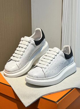鸵鸟皮小白鞋2025新款百搭潮流厚底松糕鞋情侣款真皮增高运动鞋子