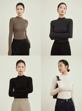 MSBEAST 扬子120s可机洗 无缝全成型100%羊毛半高领打底针织衫女