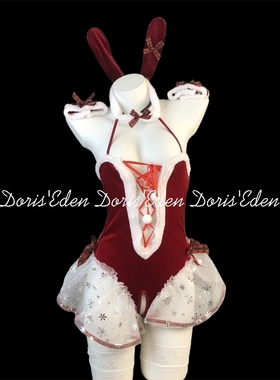 DE家·圣诞公主·纯欲挂脖蓬蓬裙新年战袍红色丝绒毛绒制服qqny