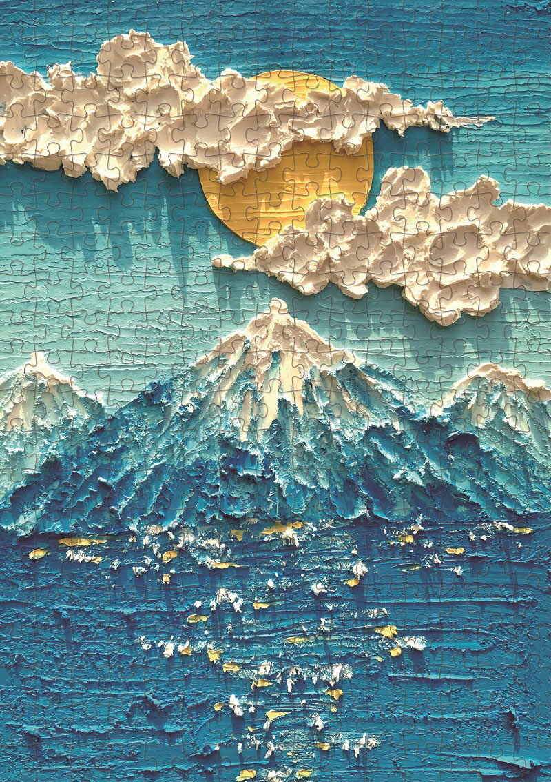300片拼图裱框油画木质竖版富士山装H饰画风景潮玩具成人版治愈系