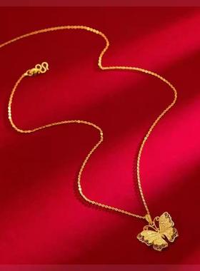 S925纯银黄金色花丝蝴蝶吊坠女小众高级感项链气质浪漫百搭锁骨链