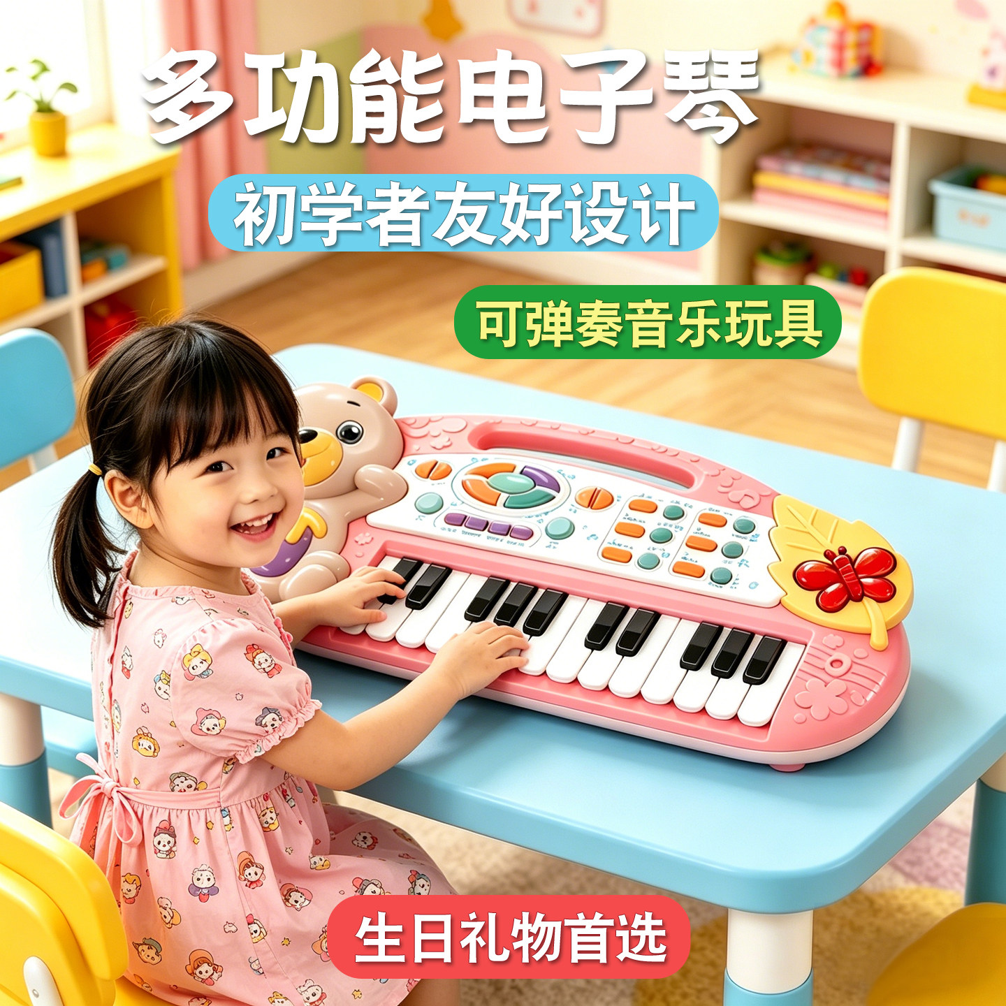 可弹奏宝宝玩具电子琴多功能钢琴初学者益智儿童启蒙音乐女孩礼物