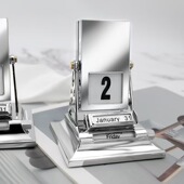 新型金属翻转台历工艺品商务日历英文创意万年历办公室桌面摆件