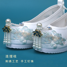 春秋新款搭配古风汉服的鞋子女绣花鞋内增高弓鞋翘头珍珠古装布鞋