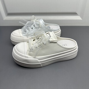 时尚 撤柜断码 处理包头半拖鞋 女2025年新款 厚底轻便舒适系带休闲鞋