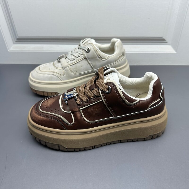 撤柜断码处理厚底板鞋女春秋款时尚百搭圆头系带防滑运动休闲鞋