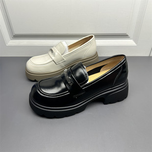 品牌撤柜断码处理真皮乐福鞋女春季新款厚底增高英伦一脚蹬豆豆鞋