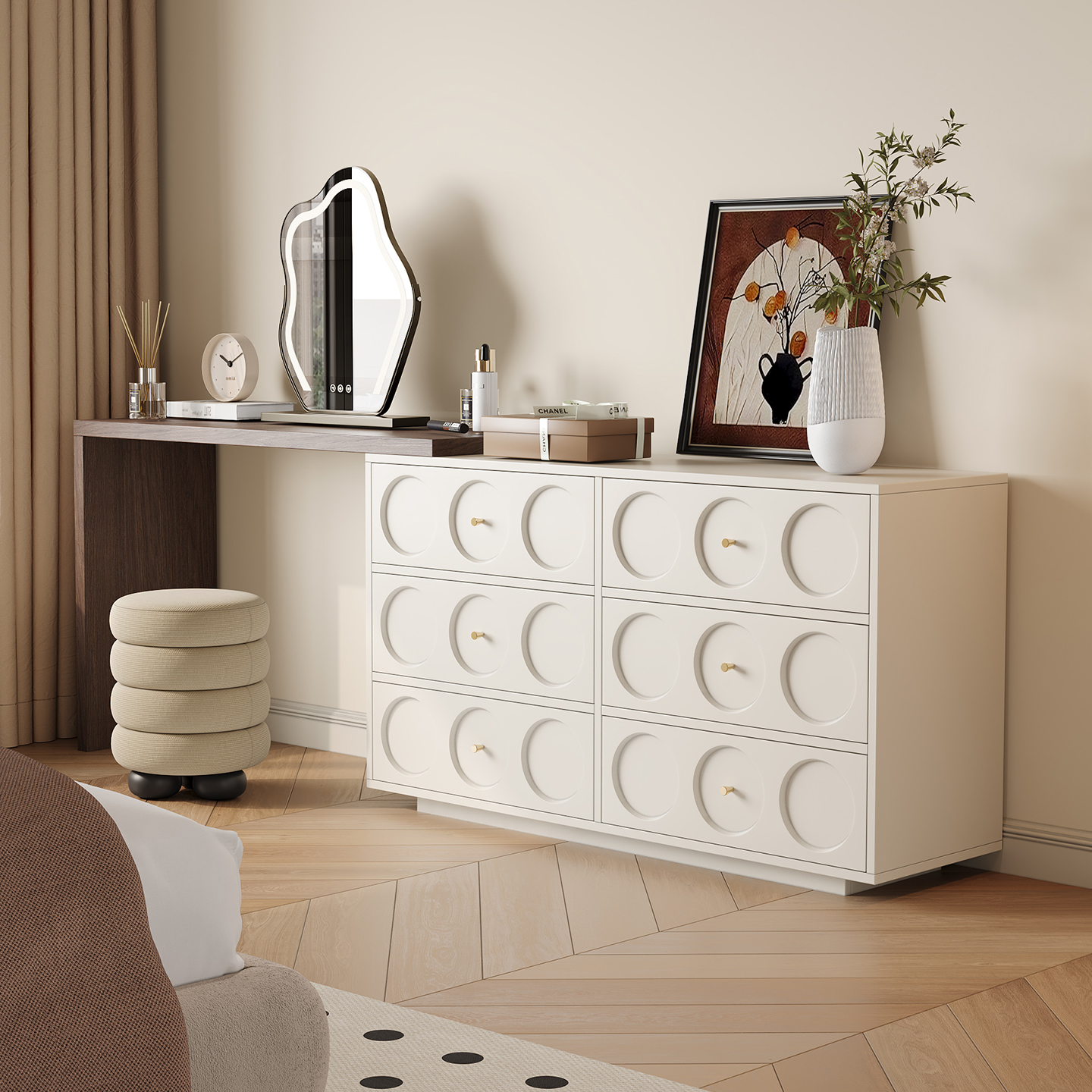 中古风梳妆台床尾斗柜一体