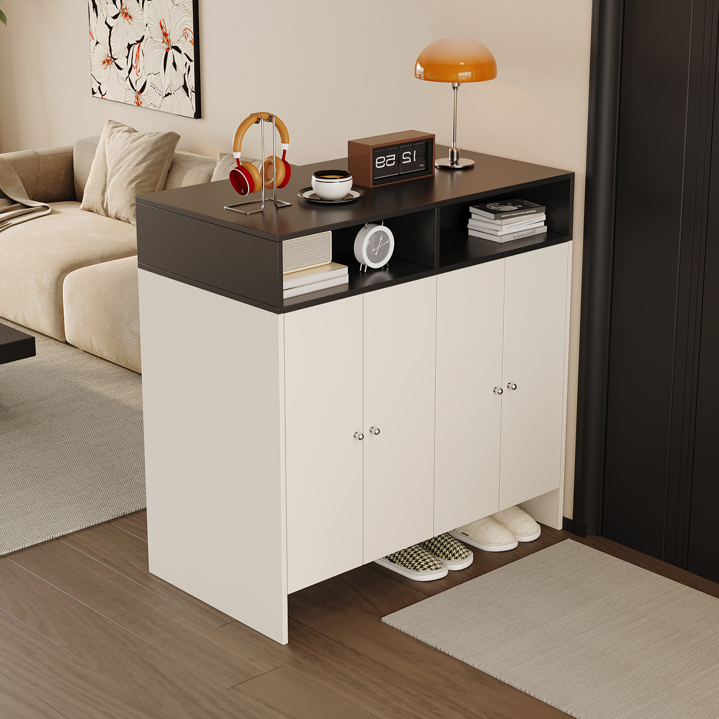 奶油中古风入户小鞋柜家用门口双面收纳置物柜复古玄关隔断柜鞋架,住宅家具,鞋柜,淘宝优惠券,粉丝福利购,淘宝优惠卷