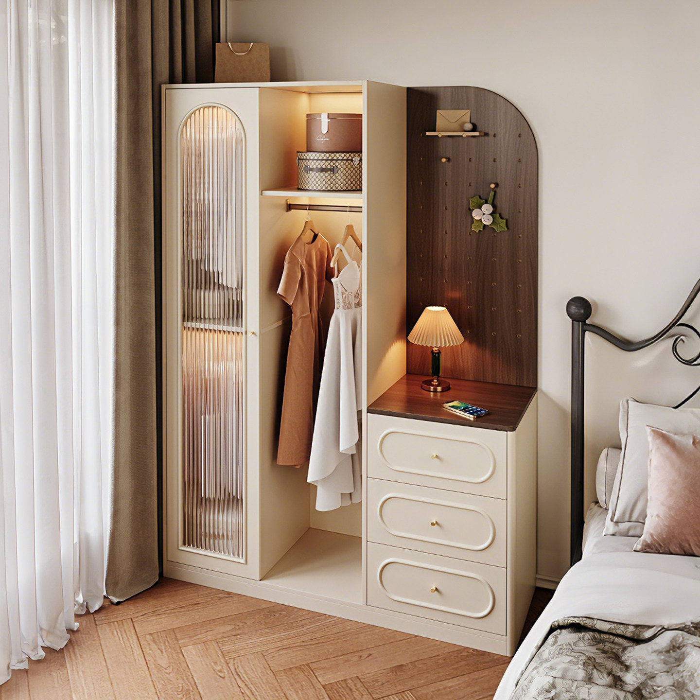 法式复古衣柜床头柜一体组合小户型中古风卧室床边收纳储物柜定制,住宅家具,独立衣柜,淘宝优惠券,粉丝福利购,淘宝优惠卷