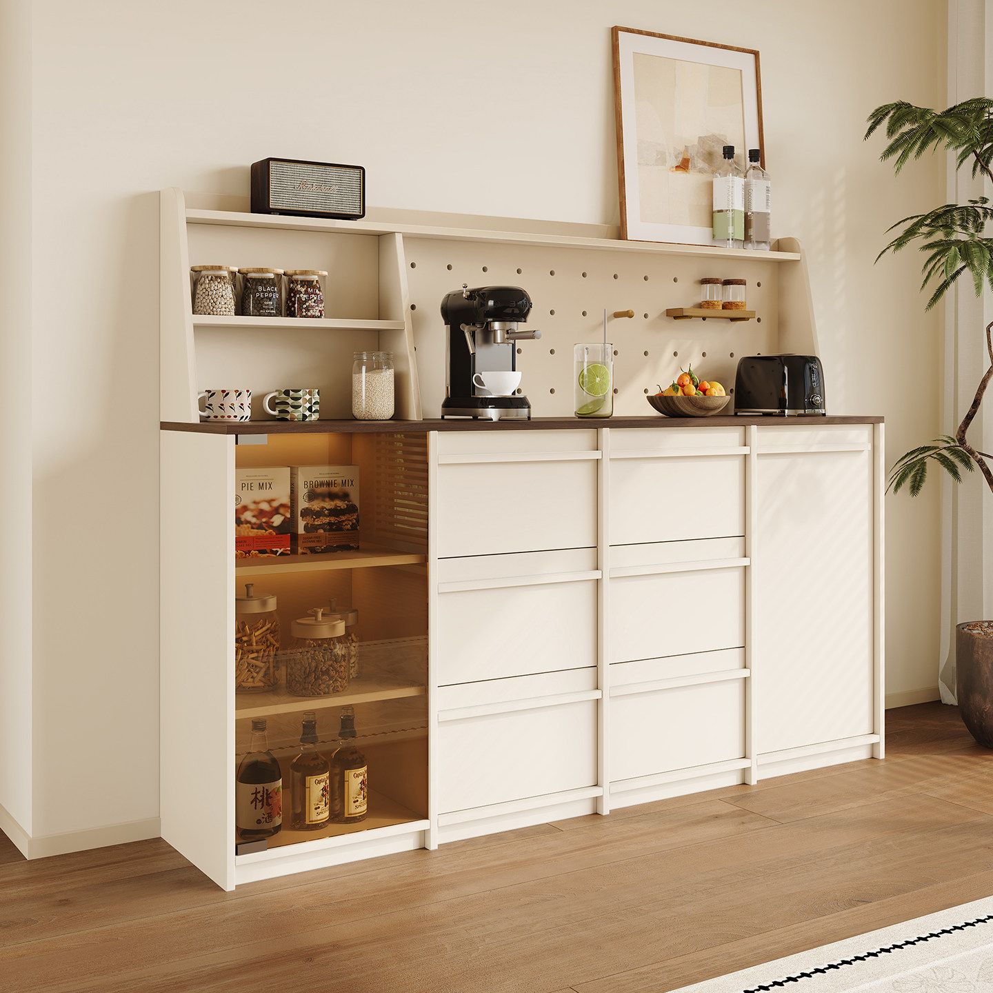 奶油中古风斗柜餐边柜一体靠墙储物柜小户型茶水柜客厅收纳置物柜,住宅家具,餐边柜,淘宝优惠券,粉丝福利购,淘宝优惠卷