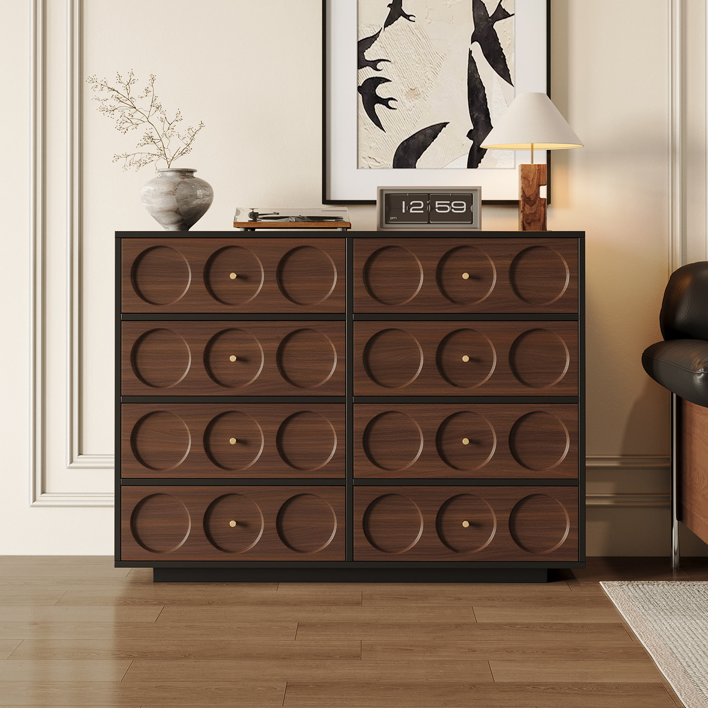 侘寂风中古梳妆台斗柜一体置物柜卧室高级感床尾柜收纳边柜抽屉柜